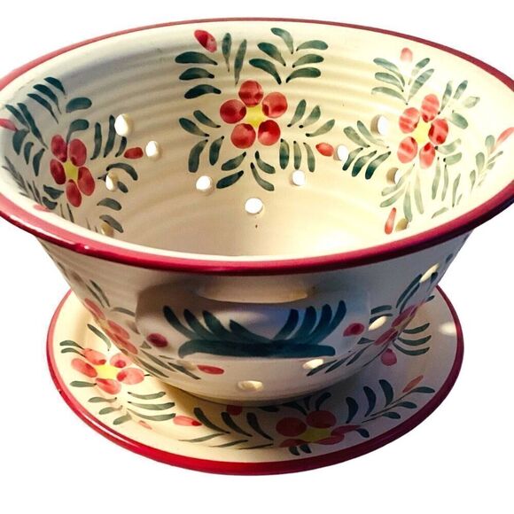 New Debco Ceramic Colander with Plate Flower Design Fruit Bowl - Picture 6 of 10